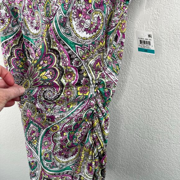 INC International Concepts Multi Opulent Paisley Ruched Tunic Top Plus 0X NWT - Picture 10 of 16